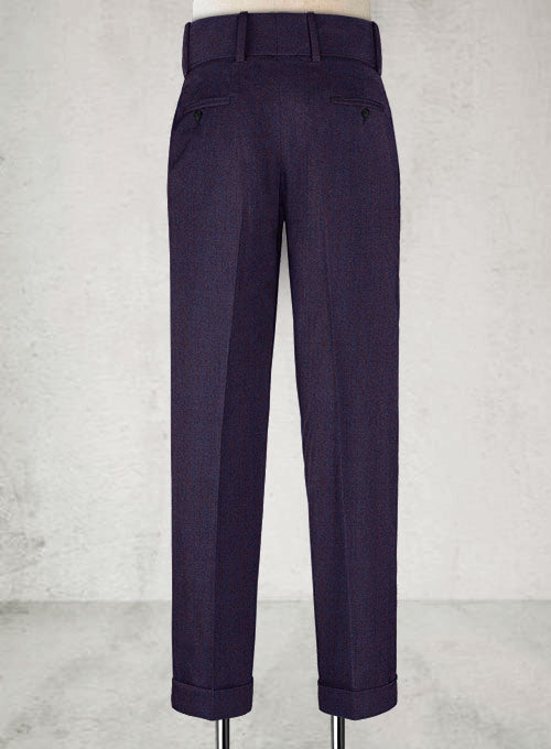 Napolean Eggplant Double Gurkha Wool Trousers - StudioSuits