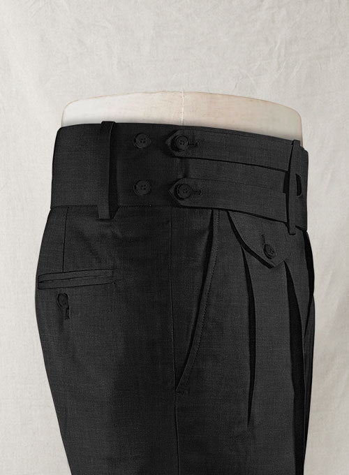 Napolean Stone Black Double Gurkha Wool Trousers - StudioSuits
