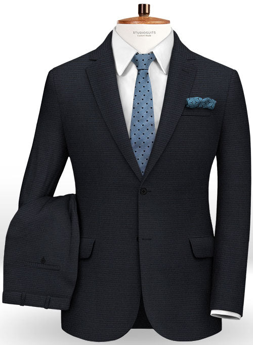 Napolean Dk Blue Mini Checks Wool Suit - StudioSuits