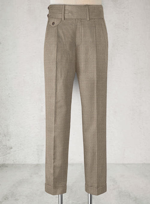 Napolean Sharkskin Light Brown Double Gurkha Wool Trousers - StudioSuits