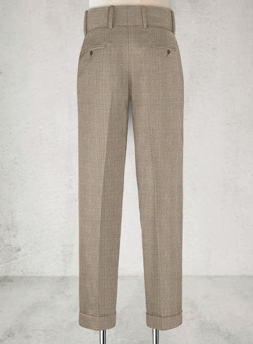 Napolean Sharkskin Light Brown Double Gurkha Wool Trousers - StudioSuits