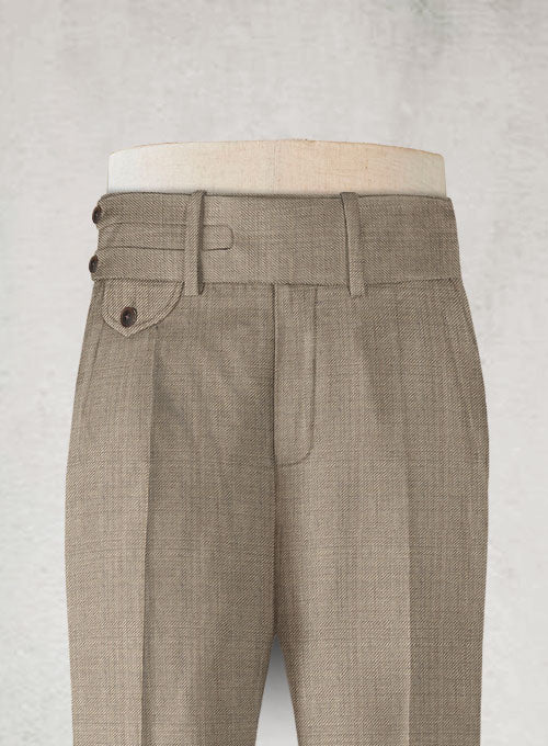 Napolean Sharkskin Light Brown Double Gurkha Wool Trousers - StudioSuits