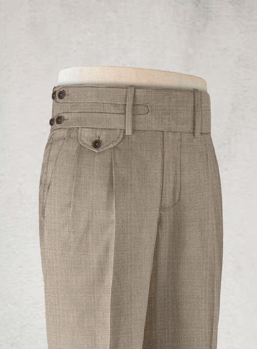 Napolean Sharkskin Light Brown Double Gurkha Wool Trousers - StudioSuits
