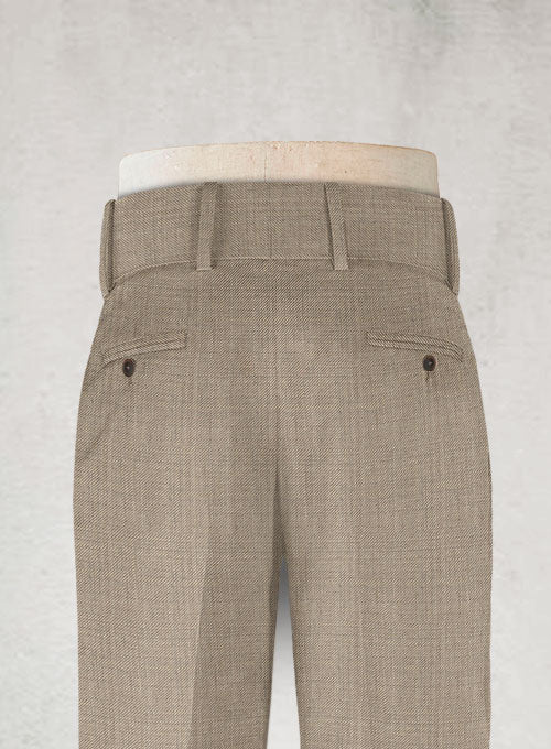 Napolean Sharkskin Light Brown Double Gurkha Wool Trousers - StudioSuits
