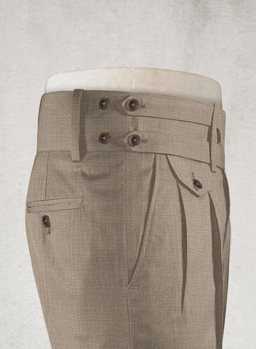 Napolean Sharkskin Light Brown Double Gurkha Wool Trousers - StudioSuits