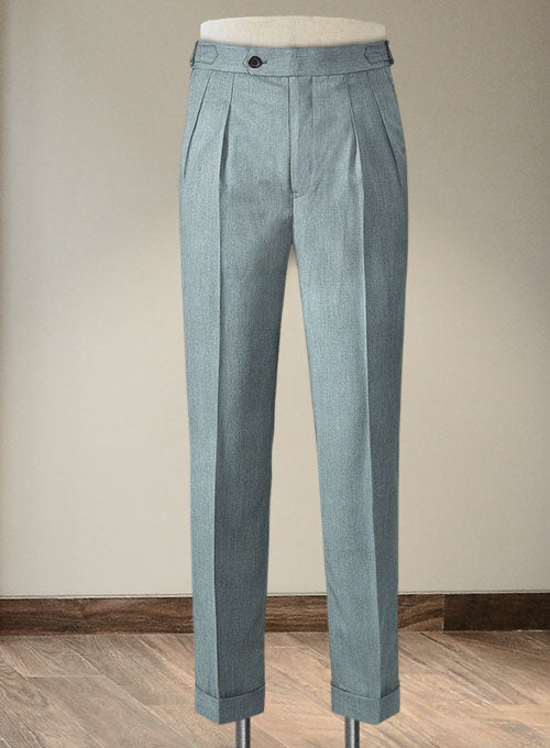 Napolean Stretch Gray Blue Highland Wool Trousers - StudioSuits