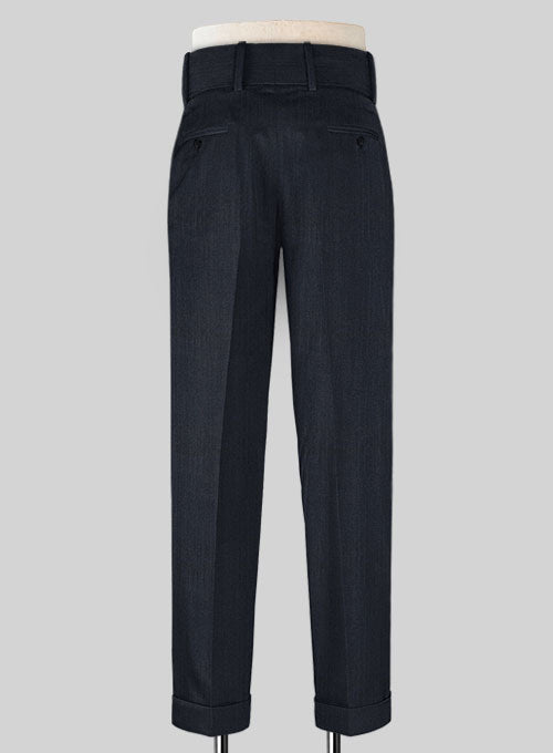 Napolean Self Satin Blue Double Gurkha Wool Trousers - StudioSuits