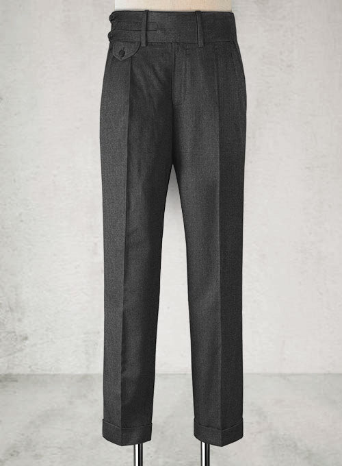 Napolean Sharkskin Charcoal Double Gurkha Wool Trousers - StudioSuits