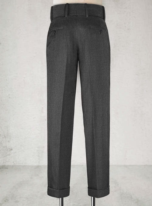 Napolean Sharkskin Charcoal Double Gurkha Wool Trousers - StudioSuits