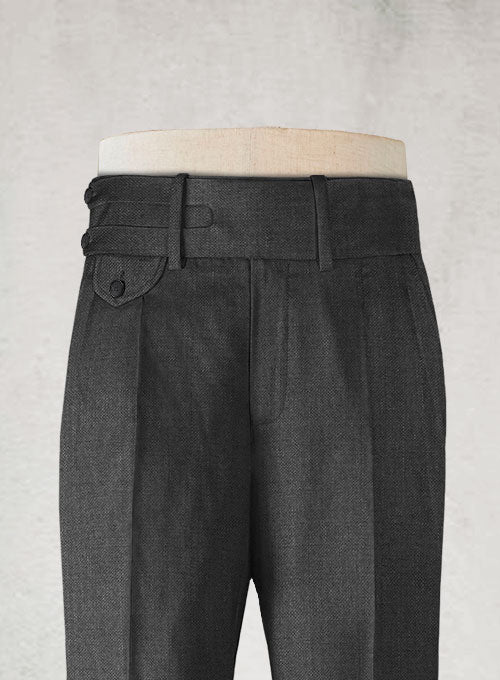 Napolean Sharkskin Charcoal Double Gurkha Wool Trousers - StudioSuits