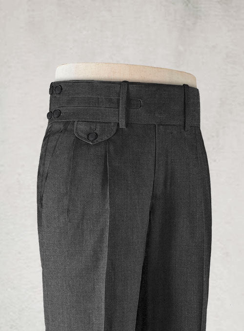 Napolean Sharkskin Charcoal Double Gurkha Wool Trousers - StudioSuits