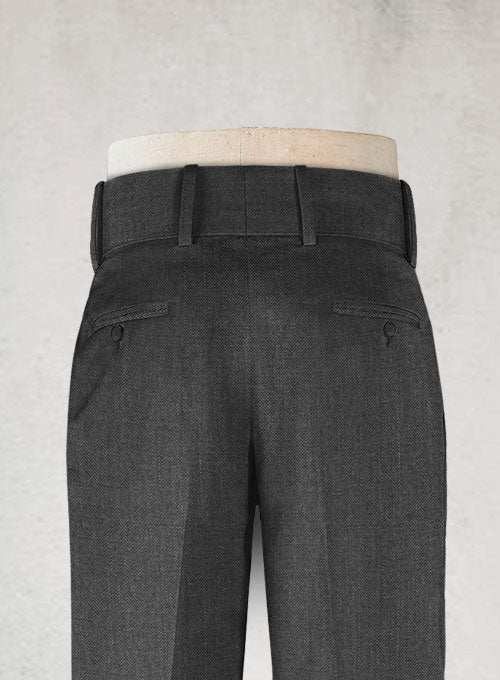 Napolean Sharkskin Charcoal Double Gurkha Wool Trousers - StudioSuits