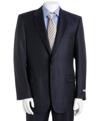 Navy Blue Pinstripe Merino Wool Suit - StudioSuits