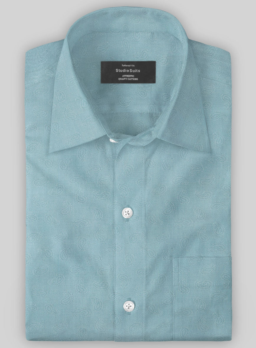 Paisley Light Blue Wool Shirt - StudioSuits