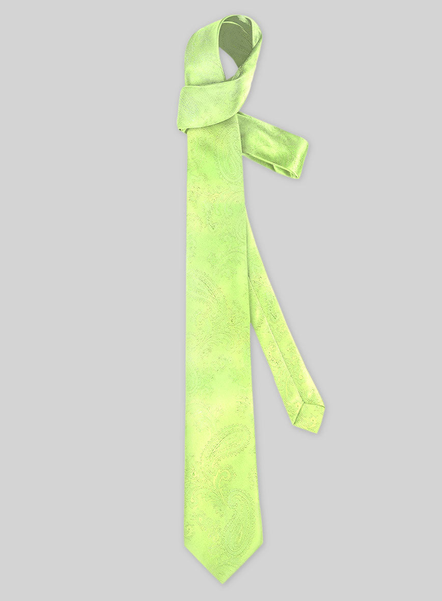 Paisley Neon Green Satin Tie - StudioSuits