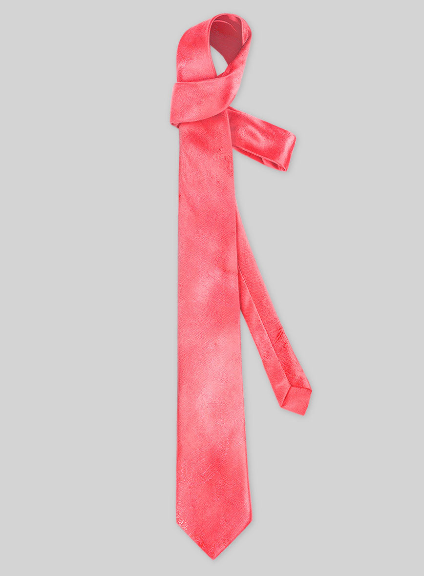 Paisley Neon Pink Satin Tie - StudioSuits