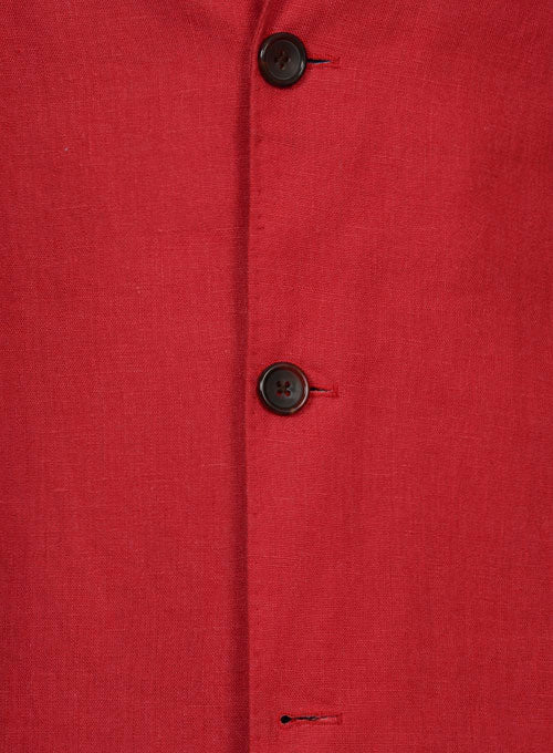 Pure Red Linen Long Coat - StudioSuits