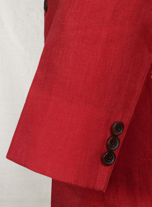 Pure Red Linen Long Coat - StudioSuits