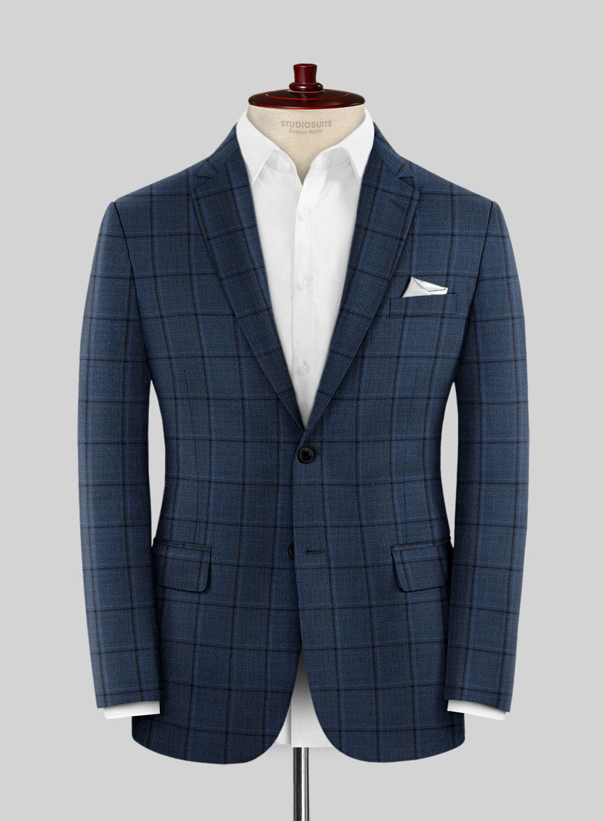 Reda Casi Blue Checks Wool Jacket - StudioSuits