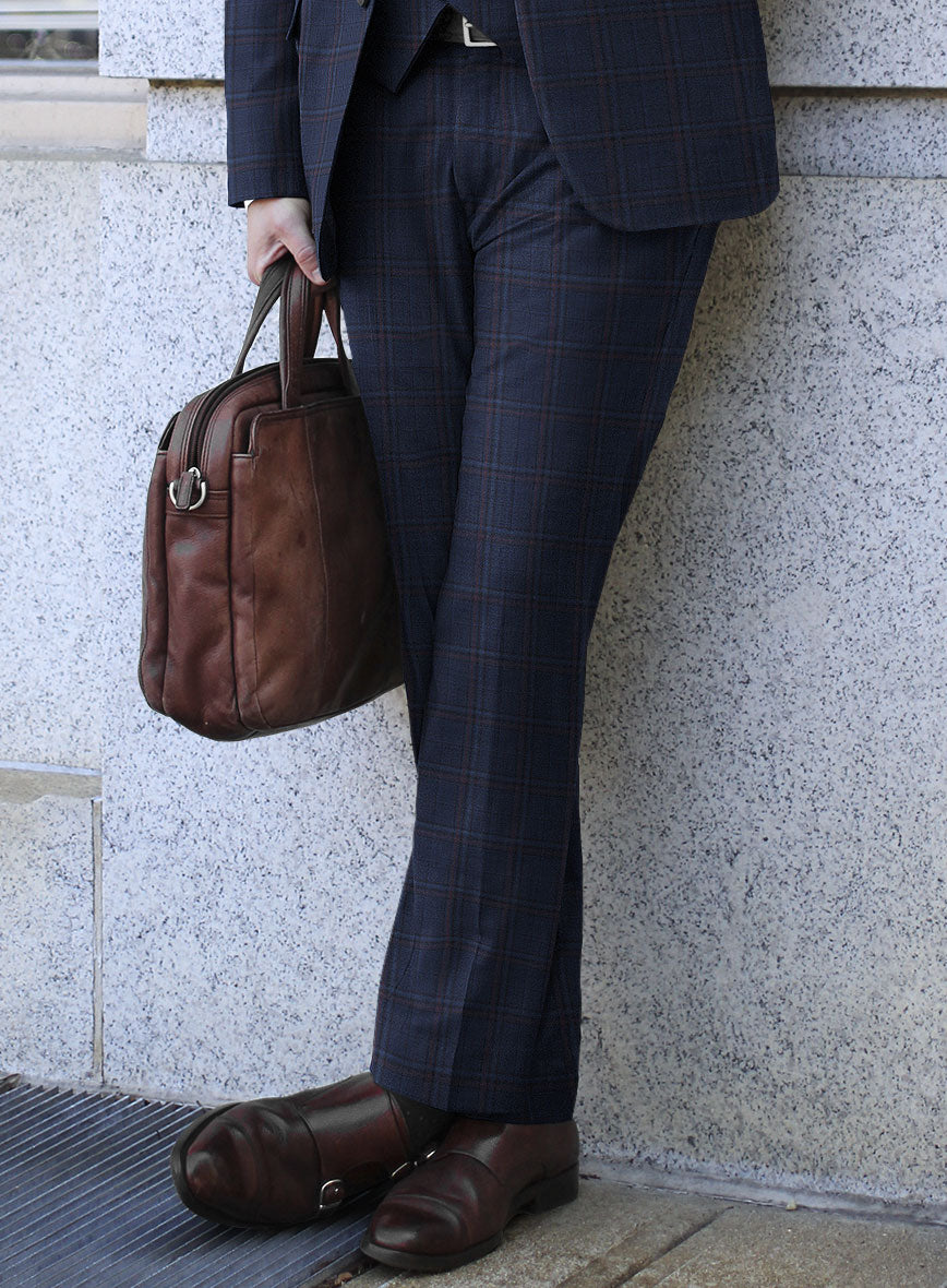 Reda Cinder Blue Checks Wool Pants - StudioSuits