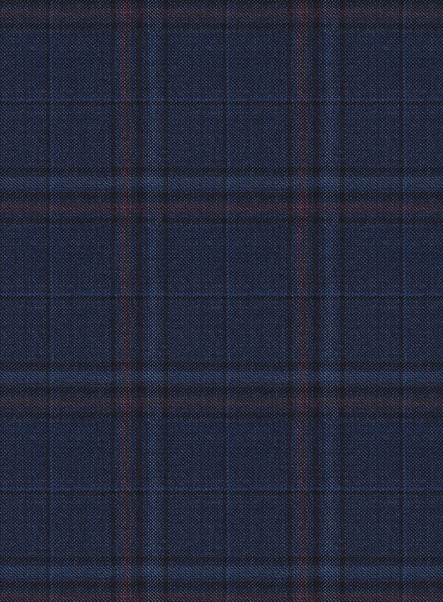 Reda Cinder Blue Checks Wool Pants - StudioSuits