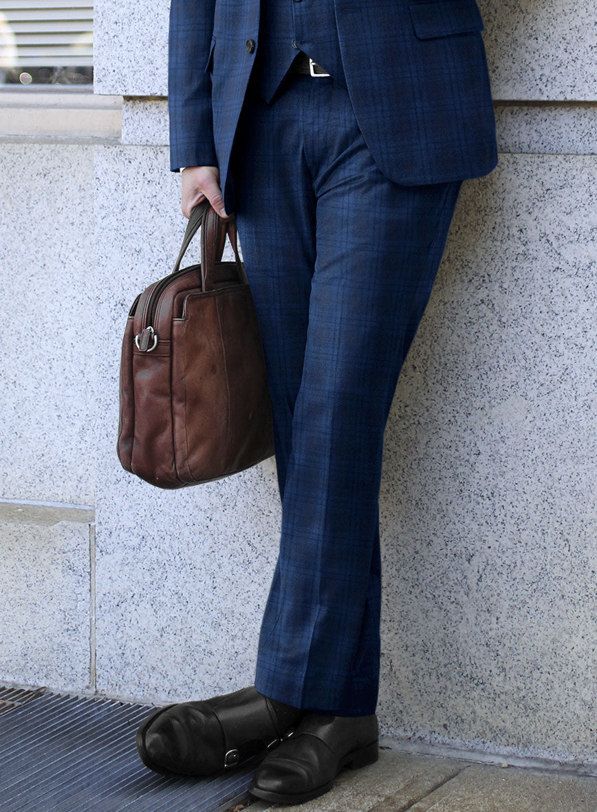 Reda Cobalt Blue Checks Wool Pants - StudioSuits