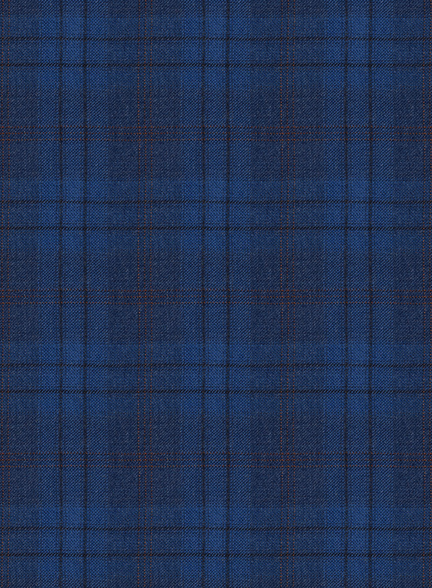 Reda Cobalt Blue Checks Wool Pants - StudioSuits
