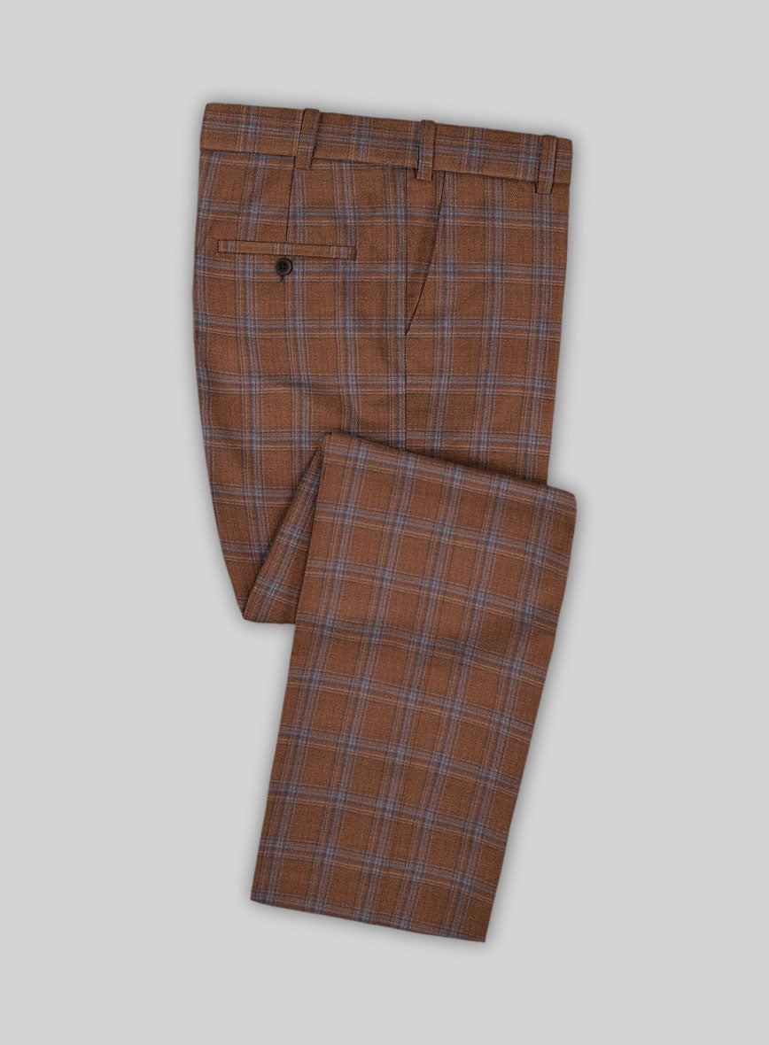 Reda Cumin Brown Checks Wool Pants - StudioSuits