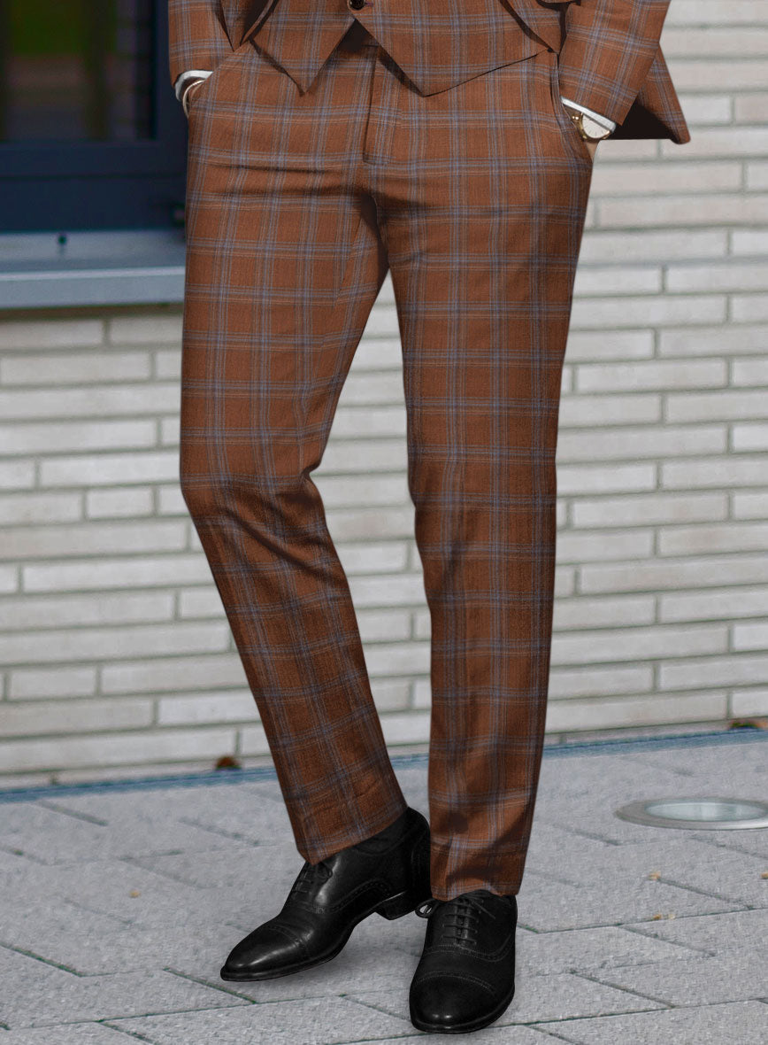 Reda Cumin Brown Checks Wool Pants - StudioSuits
