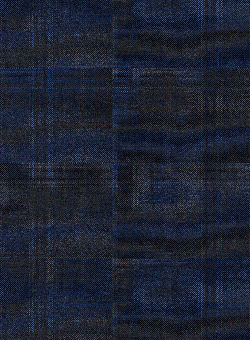 Reda Deep Cove Blue Checks Wool Pants - StudioSuits