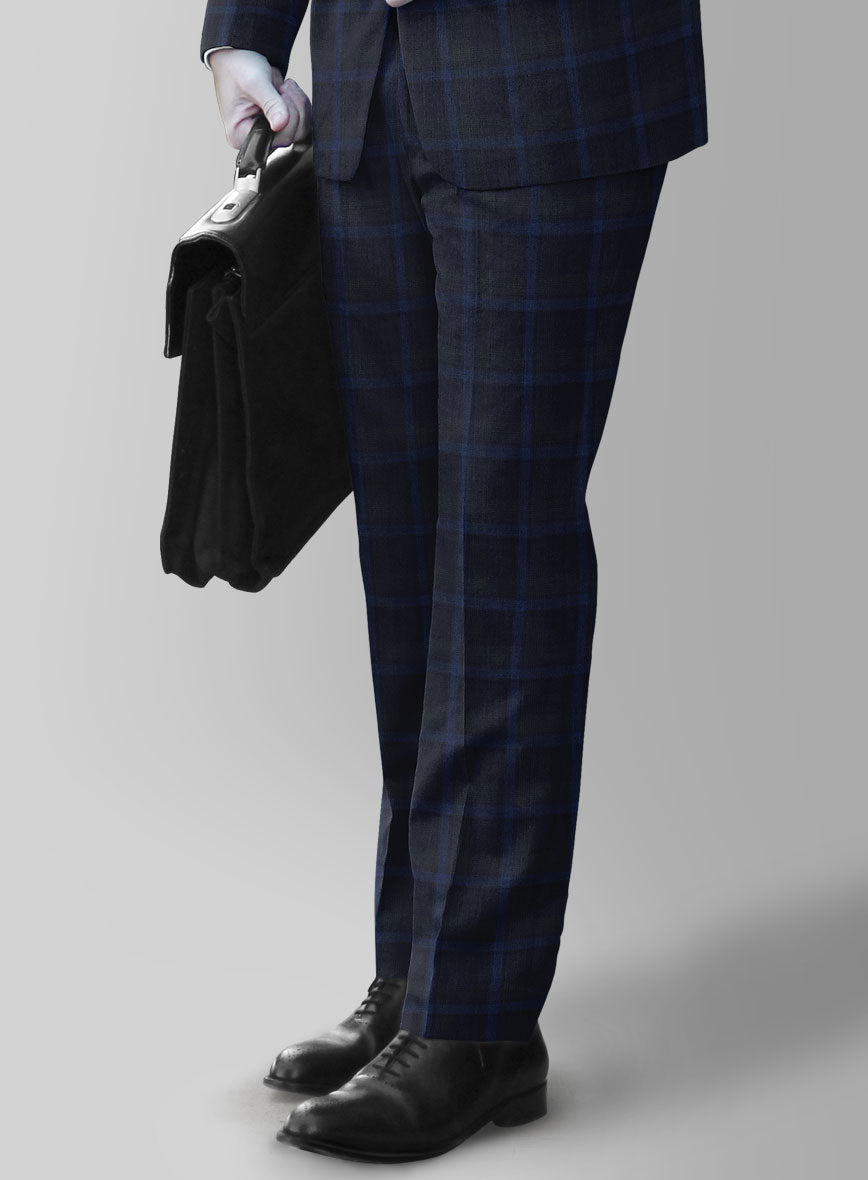 Reda Diesel Blue Checks Wool Pants - StudioSuits