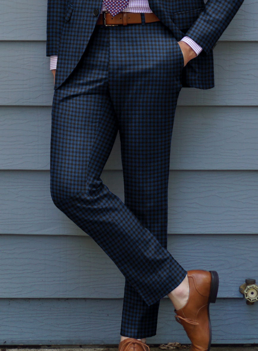 Reda Lapis Blue Checks Wool Pants - StudioSuits