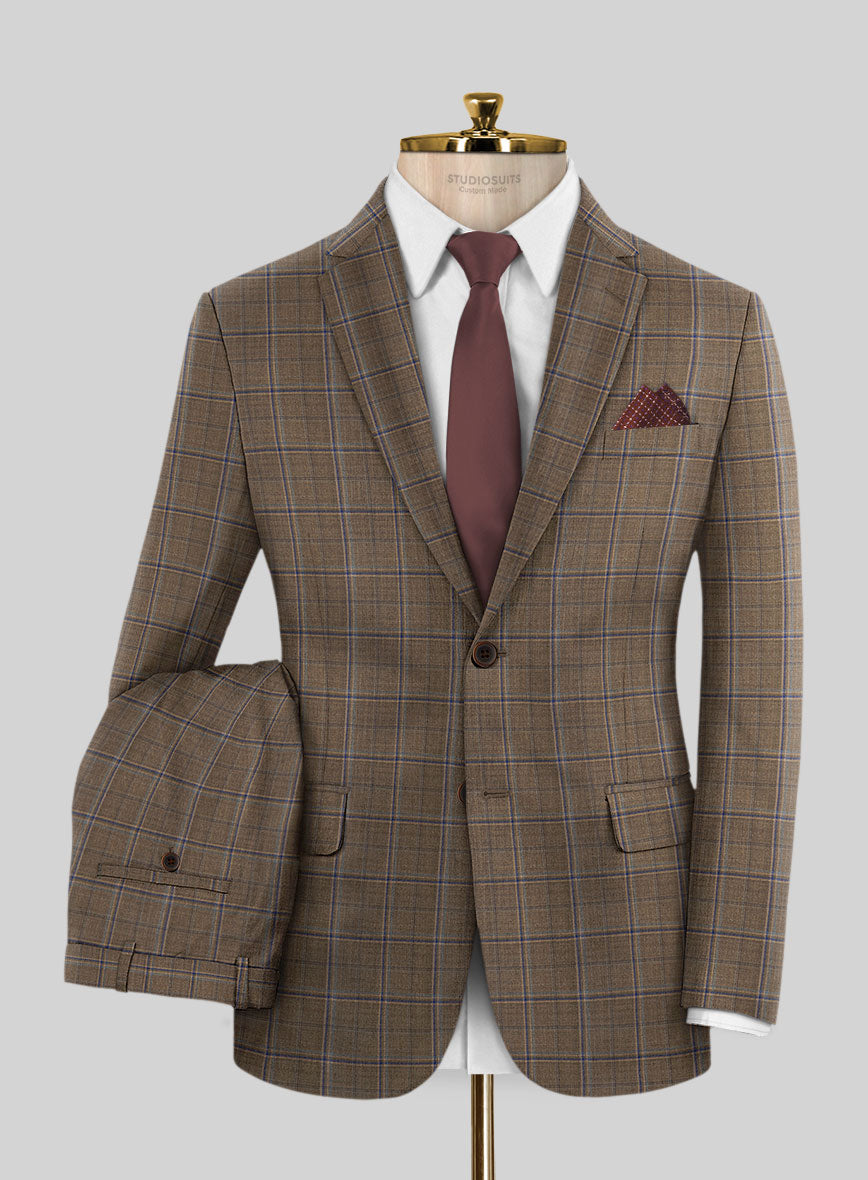 Reda Otter Brown Checks Wool Suit - StudioSuits