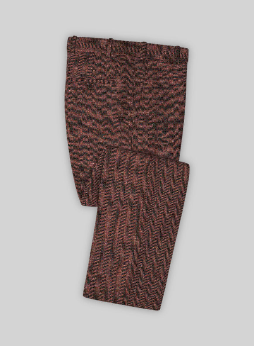 Royal Wine Herringbone Tweed Pants - StudioSuits