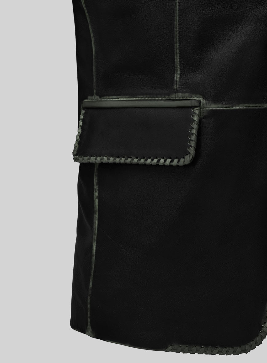 Rubbed Black Medieval Leather Blazer - StudioSuits