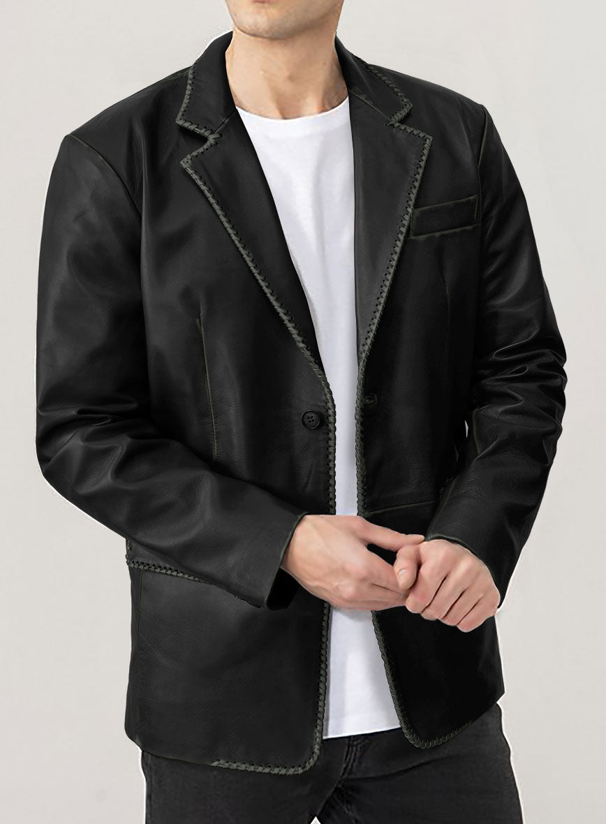Rubbed Black Medieval Leather Blazer - StudioSuits