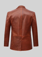 Rubbed Tan Brown Medieval Leather Blazer - StudioSuits