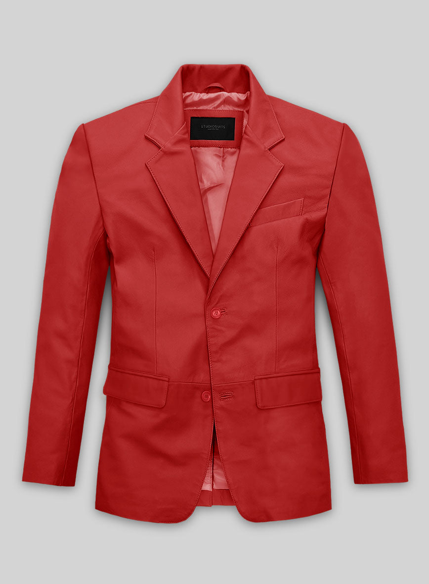 Angora Red PU Leather Blazer Coat