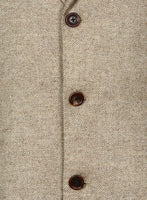 Vintage Herringbone Light Beige Tweed Long Coat - StudioSuits