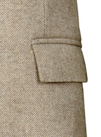 Vintage Herringbone Light Beige Tweed Long Coat - StudioSuits