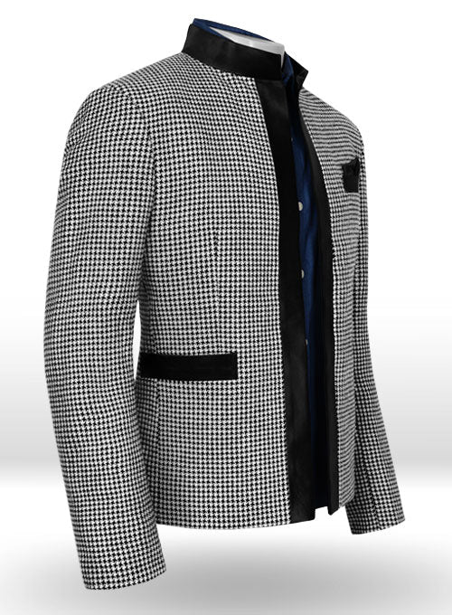 Vintage Houndstooth Tweed Nehru Tuxedo Jacket - StudioSuits