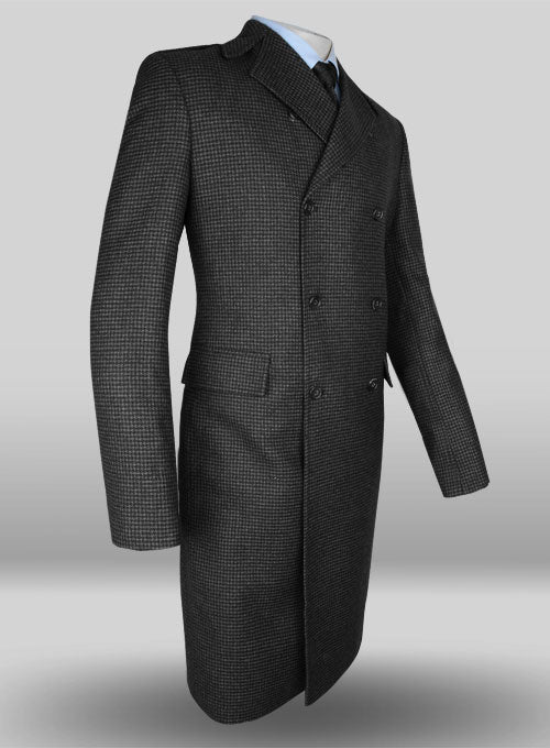 Vintage Black Knit Tweed GQ Trench Coat - StudioSuits