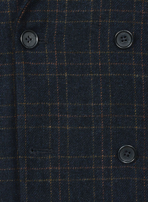 Vintage Jones Navy Checks Tweed Double Breasted Jacket - StudioSuits