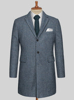 Vintage Herringbone Blue Tweed Overcoat - StudioSuits