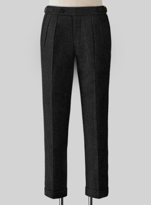 Vintage Plain Black Highland Tweed Trousers - StudioSuits