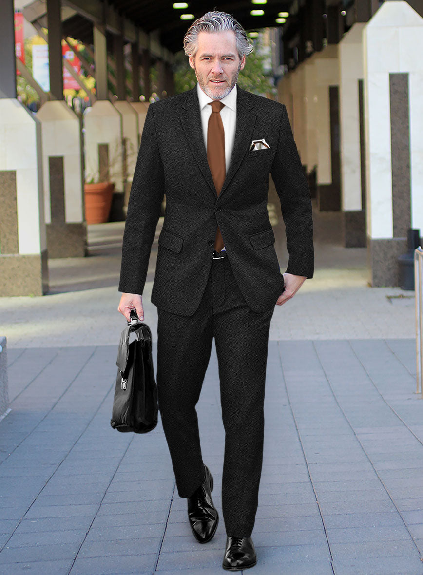 Vintage Plain Black Tweed Suit - StudioSuits