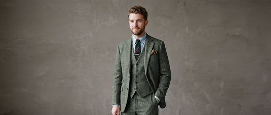 Man wearing a green tweed suit