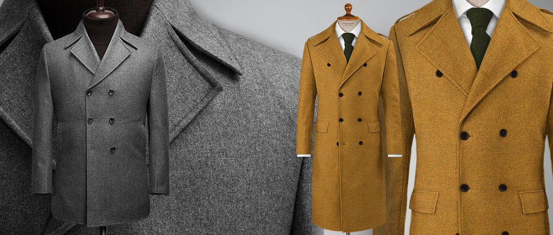 Men's Navy Duffle Coat, Charcoal Vertical Striped Suit, Orange Turtleneck,  Black Leather Tassel Loafers | Lookastic