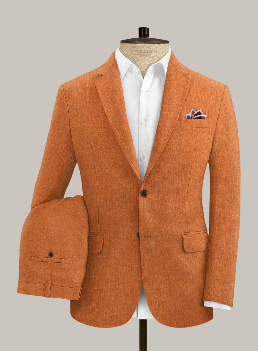 Italian Prato Orange Linen Suit - StudioSuits