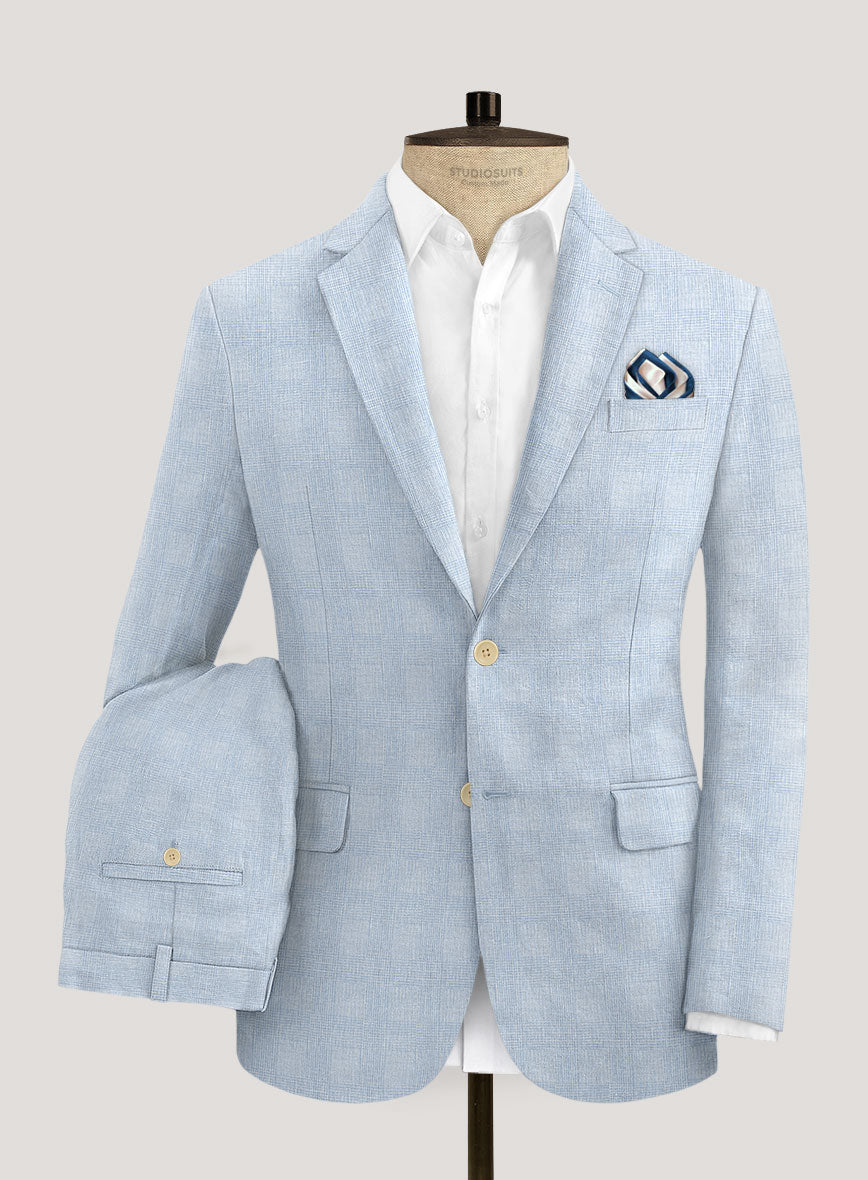 Italian Prato Blue Glen Linen Suit - StudioSuits